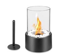 Froadp Cheminée de Table au Bioéthanol Portable Ethanol Cheminées à l'éthanol avec Verre, Base Acier & Pierres Blanches Ø16x27cm Rond Foyer à Alcool Bio Ethanol Feu Déco Intérieur & Extérieur