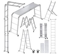 Froadp Échelle multifonction 6 en 1 - 3,4 m - Pliable - En aluminium - Avec 2 roulettes et plateforme - Charge maximale : 150 kg