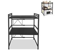 Froadp Étagère à micro-ondes extensible à 3 niveaux avec 8 crochets en métal - Support de rangement pour cuisine