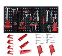 Froadp Étagère Murale 120x60x2cm Panneau Perforé Panneaux avec 17 Pièces de Crochet pour Suspendre les Outils Système de Rangement pour Atelier Entrepôt Garage (Noir+Rouge)