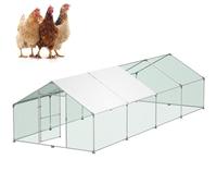 Froadp Grand enclos pour poulaillers avec housse de protection solaire en polyéthylène - Pour l'extérieur - Avec cadre en acier galvanisé - Pour lapins, poules, élevage de volailles (3 x 8 x 2 m)