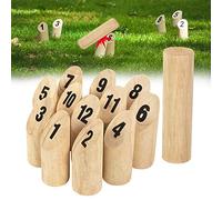 Froadp Kubb Jeu de lancer viking en bois de pin naturel avec 12 numéros en bois et 1 cylindre de lancer, jeu d'échecs viking, jeu de lancer en bois, jeu de jardin pour enfants et adultes