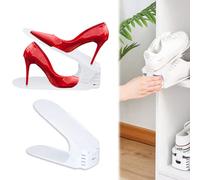 Froadp Lot de 10 organisateurs à chaussures réglables en polypropylène antidérapant avec 3 hauteurs réglables en hauteur - Double couche - Peu encombrant - Pour ranger les chaussures (blanc)