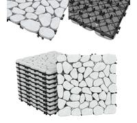 Froadp Lot de 11 dalles de sol en galets 30 x 30 cm - 11 m² - En pierre naturelle lisse ou coupée - Facile d'entretien, antidérapant, résistant aux intempéries - Pour balcon, jardin et piscine (blanc)