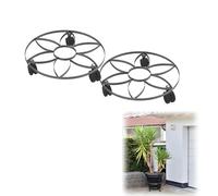 Froadp Lot de 2 roulettes rondes de 32 cm avec 3 roulettes pivotantes - Support décoratif pour plantes de jardin - En fer forgé - Pour l'extérieur et l'intérieur - Type D