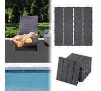 Froadp Lot de 22 dalles de balcon et de terrasse, 30 x 30 cm, avec aspect grain de bois, résistantes aux intempéries, avec fonction de drainage, à clipser, pour balcon, jardin, anthracite, 2 m²