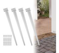 Froadp Lot de 4 supports de poteau à enfoncer - Galvanisés - Douille à enfoncer pour poteaux en bois - Avec pointe de 50 cm de long - Pour ancre, pergolas, clôtures, projets de jardin - Argenté