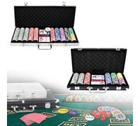 Froadp Mallette de poker professionnelle 500 jetons laser avec boîtier en aluminium - Kit complet avec 2 decks de poker, 3 boutons dealer, 5 dés, 2 clés, noir