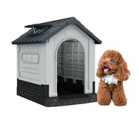 Froadp Niche pour chien en plastique avec grille d'aération, lucarne et sol surélevé - 65 x 56,5 x 67 cm - Résistante aux intempéries et isolée - Pour l'extérieur et l'intérieur - Gris