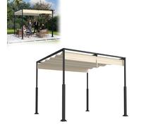 Froadp Pergola autoportante de 3 x 3 m avec cadre en acier durable et toit ouvrant réglable en polyester revêtu de PA de 160 g, auvent de terrasse résistant aux intempéries avec montage facile (beige)
