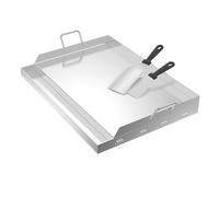 Froadp Plaque de cuisson en acier inoxydable | Plancha barbecue universelle 54 x 41 x 7 cm avec rigole à huile | barbecue à gaz et à charbon | Accessoires pour barbecue, y compris spatule et poignées