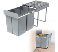 Froadp Poubelle de cuisine encastrable et extensible - 2 compartiments - Système de tri sélectif - Avec rails télescopiques - 48 x 34,2 x 41,8 cm - 2 x 20 l