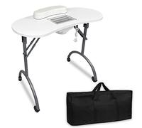 Froadp Table de Manucure Pliante 90x33x77cm Bureau Manucure avec PU Coussin pour les Mains, Aspirateur à Ongles, Sac à Poussière, Roulettes & Sac de Rangement Tables pour Manucure et Pedicure (Blanc)