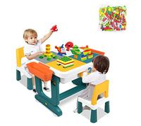 Froadp Table Multi-activités avec 1 Chaise pour Enfants Table de Jeu avec Boîte de Rangement Ensemble de Table de Bloc de Construction pour Garçons et Filles de Plus de 3 Ans (Type B)