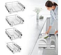 Froadp Tiroirs de cuisine télescopiques - Étagère de cuisine - Étagère extensible - Pour chambre à coucher, tiroir à extension complète - 30 cm - Lot de 4