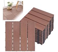 Froadp WPC Revêtement de sol Extérieur, 30x30cm Dalles de Terrasse Set, Carreaux de Jardin Imperméable avec Système de Drainage, Carrelage Clipsable Antidérapants pour Balcon(1m², Marron)