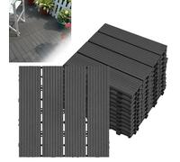 Froadp WPC Revêtement de sol Extérieur, 30x30cm Dalles de Terrasse Set, Carreaux de Jardin Imperméable avec Système de Drainage, Carrelage Clipsable Antidérapants pour Balcon(2m², Anthracite)