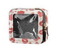 FRODOTGV Ancres and Ropes Trousse de maquillage transparente avec fermeture éclair Marron, Lips Kiss Heart Pattern Love, Taille unique