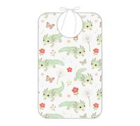 FRODOTGV Bavoir d'alimentation pour adultes - Imperméable et réutilisable - Grand bavoir avec poche pliable - Pour femme - Lézard vert et