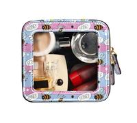 FRODOTGV Bees Happy Good Luck and Daisies Trousse de maquillage transparente à rayures pour voyage Petit sac à cosmétiques pour sac à main, Bees Happy Good Luck And Daisies Rayures, 1 Size