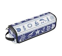 FRODOTGV Borders Étui de voyage 2 en 1 pour fer à friser avec tapis amovible résistant à la chaleur pour femme Bleu et blanc, Symboles de la mer nautique bleu et blanc, 1 Size