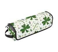 FRODOTGV Clover Leaves Sac de voyage étanche pour outils de cheveux avec tapis résistant à la chaleur pour femme Vert et blanc