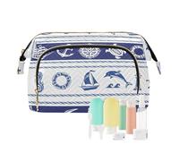 FRODOTGV Cosmétiques Sacs, Frontières Nautiques Symboles de la Mer Bleu et Blanc, Trousse de Toilette Voyage Zipper Femmes Porte-monnaie Portefeuille, Symboles de la mer nautique bleu et blanc, 1 Size