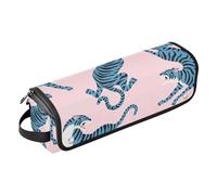 FRODOTGV Cute Tigers Blue Peach Étui de voyage 2 en 1 pour fer à friser avec tapis résistant à la chaleur Grande capacité pour fer à friser, fer à lisser, sèche-cheveux plat