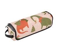 FRODOTGV Dinosaure Arbre de Noël Rex Peach 2 en 1 Organiseur d'outils pour cheveux avec tapis amovible résistant à la chaleur Sac de voyage pour outils capillaires Fer à friser Sac de rangement de