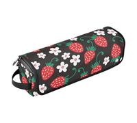 FRODOTGV Étui de voyage 2 en 1 pour fer à friser avec tapis amovible résistant à la chaleur pour fer à lisser et accessoires de soins capillaires, Fruits Rouge Fraise Floral Noir, 1 Size