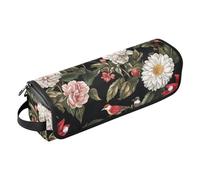 FRODOTGV Florals Dahlia Cherry Blossom Birds Black Hot Hair Tools Bag with Removable Heat Resistant Mat Women Essentials Storage Waterproof Curling Iron Travel Case Portable Organizer, 1 Size