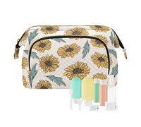 FRODOTGV Grande trousse de maquillage rétro avec tournesol dessiné à la main pour femme, Tournesol rétro dessiné à la main, 1 Size
