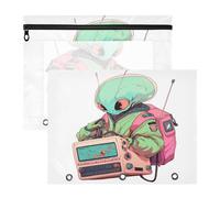 FRODOTGV Green Aliens Lot de 2 trousses à crayons avec fenêtre transparente à 3 trous pour papier A4