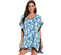 FRODOTGV Killer Whale on Blue - Cache-maillot de bain pour femme - Robe d'été ample à pompons, Orque sur bleu, S