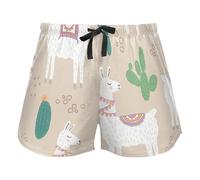 FRODOTGV Lamas Pattern Cactusies on Desert Women's Lounge Shorts Pajama Bottoms Yoga Exercise Elastic Waist Drawstring,M