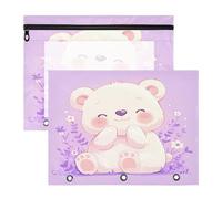 FRODOTGV Little Bear - Lot de 2 trousses à crayons avec 3 œillets renforcés et 3 anneaux de poche pour papier A4, lettres et fournitures de salle de classe Violet