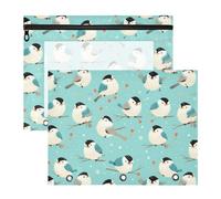 FRODOTGV Little Birds Lot de 2 trousses à crayons avec 3 œillets renforcés, poche à 3 trous pour classeur à 3 anneaux, bleu clair
