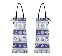 FRODOTGV Lot de 2 petits sacs poubelles pour voiture à suspendre, bordures nautiques, symboles marins bleus et blancs, sacs poubelle pour camion