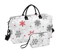 FRODOTGV Lot de 2 sacs fourre-tout de voyage avec trousse de toilette pour yoga, entraînement, Noël, grands et petits flocons de neige, blanc, Motif de Noël grands petits flocons de neige Blanc, 1