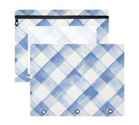 FRODOTGV Lot de 2 trousses à crayons à carreaux bleu pâle avec 3 œillets renforcés, poche à 3 trous pour classeur à 3 anneaux, fournitures de salle de classe