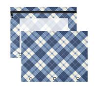 FRODOTGV Lot de 2 trousses à crayons Indigo Buffalo Checks avec fermetures éclair lisses pour classeur à 3 anneaux