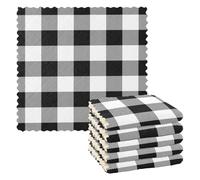 FRODOTGV Lot de 6 torchons de cuisine en coton absorbants Motif écossais blanc et noir