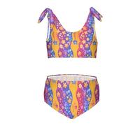 FRODOTGV Maillot de bain deux pièces à motif floral mignon et simple pour fille - Séchage rapide - Sangle réglable, Motif floral mignon simple fleurs, 11-12 Ans