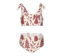 FRODOTGV Maillot de bain deux pièces à séchage rapide Motif ange arbre houx Avec bretelles mignonnes, Arbre de Noël en forme d'ange marron et houx, 5-6 ans