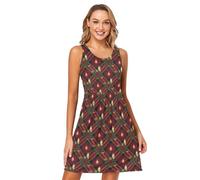 FRODOTGV Mini robe d'été d'été à carreaux rouges et bougies dorées pour femme, Couronnes et bougies dorées à carreaux rouges de Noël, M