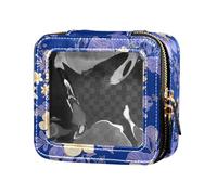 FRODOTGV Mini trousse de maquillage transparente à motif floral indonésien batik cobalt pour filles et femmes, Motif floral indonésien batik cobalt, Taille unique