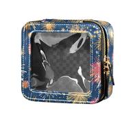 FRODOTGV Mini trousse de maquillage transparente à motif floral indonésien batik cobalt pour filles et femmes, Illustration de feux d'artifice colorés, Taille unique