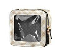FRODOTGV Mini trousse de maquillage transparente à motif floral indonésien batik cobalt pour filles et femmes, Motif à carreaux beige blanc, 1 Size