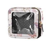 FRODOTGV Mini trousse de maquillage transparente à motif floral indonésien batik cobalt pour filles et femmes, Motif papillons colorés, Taille unique