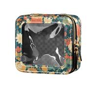 FRODOTGV Mini trousse de maquillage transparente à motif floral indonésien batik cobalt pour filles et femmes, Liberty Blooming coloré sur fond vert, Taille unique